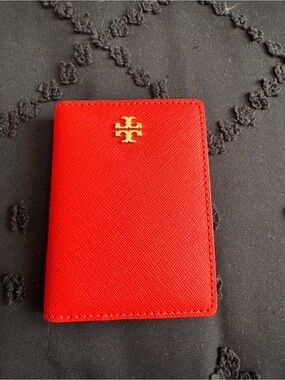 Tory Burch Red Saffiano Leather Card Case with Gold Logo